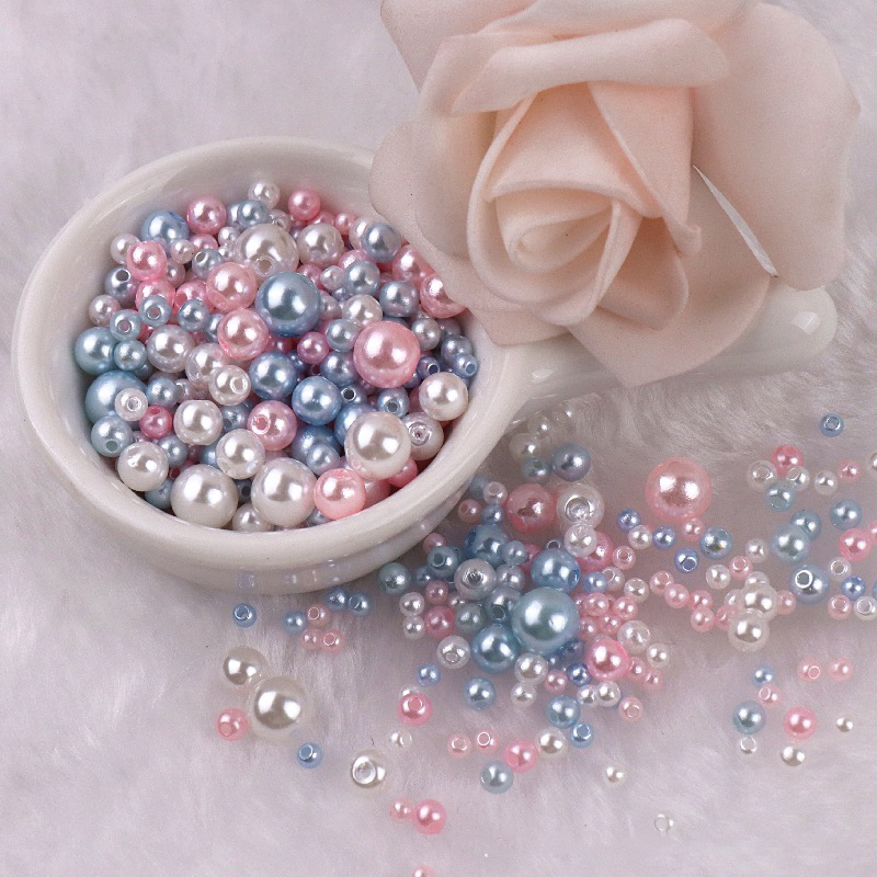 Cuentas de perlas de imitación ABS con agujero, 150 piezas, espaciador redondo de plástico acrílico de 3/4/6/8MM para fabricación de joyas DIY