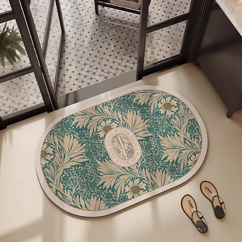 VIKAMA Flower Diatom Mud Bathroom Quick-Drying Absorbent Foot Mat, Home Entrance Door Floor Mat, Home Decoration: 800MMx800MM / Beige