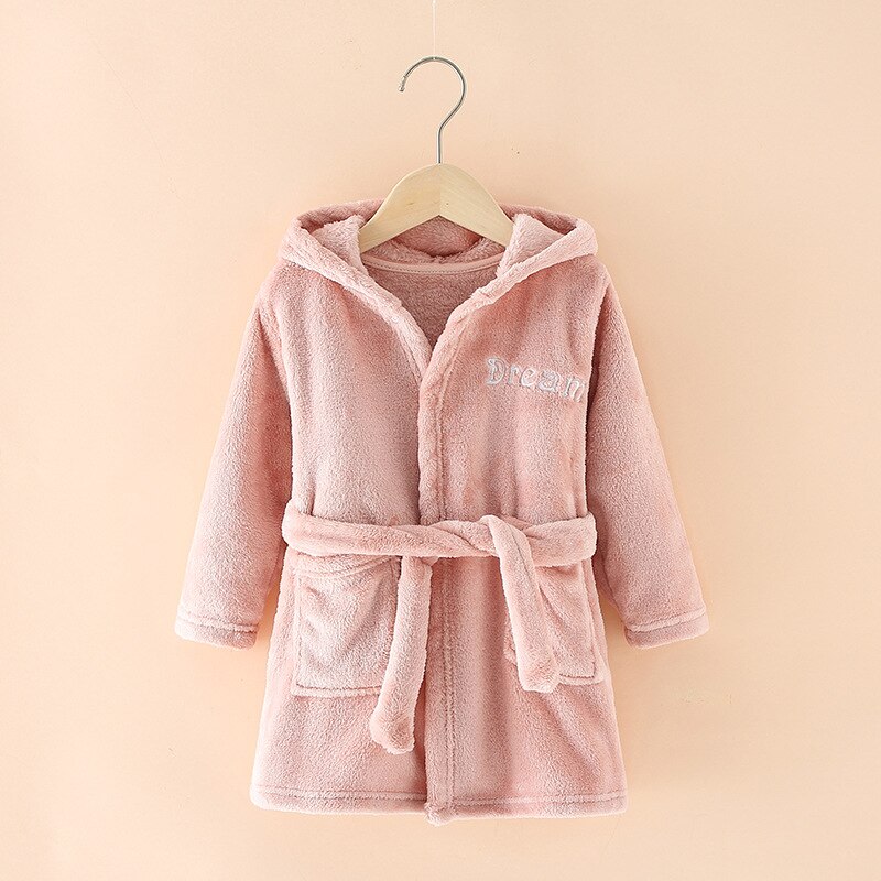 Children's Bathrobes Spring, Autumn and Winter Boys' Girls' Home Wear Nightgown Bathrobe Children's Pajamas Flannel: Pink / 7