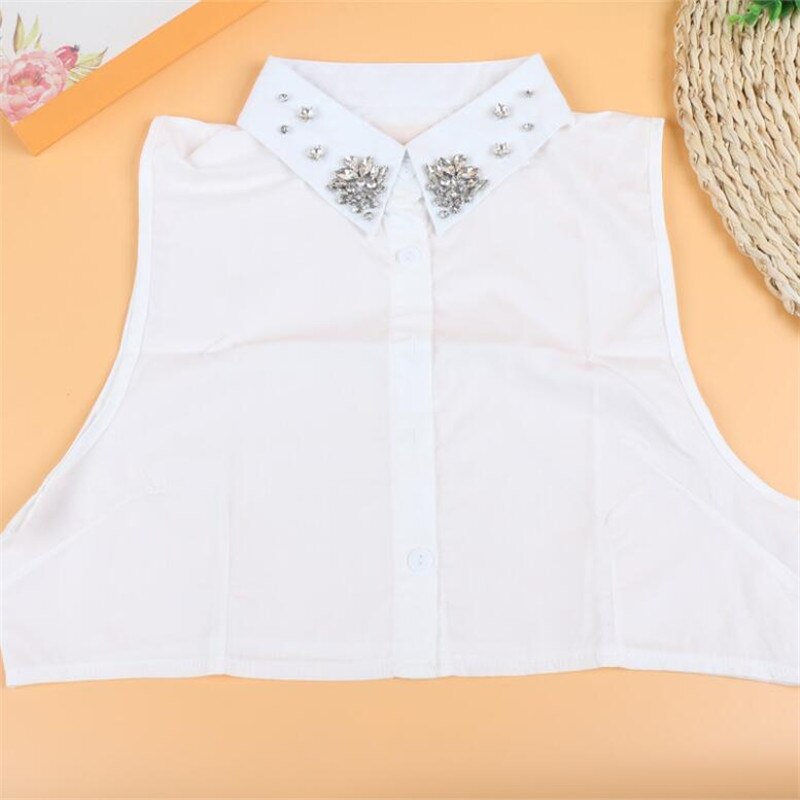 Women Rhinestone Collar White Cotton Crystal Beading Collars Bib Detachable Shirt Collars for woman's sweater girls