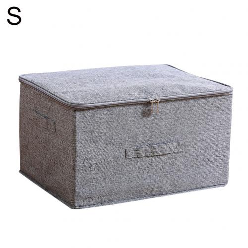 Eco-friendly Linen Cotton Folding Storage Box With Zipper Lid Handle Home Wardrobe Cabinet Clothes Underwear Holder Organizer: Grey S