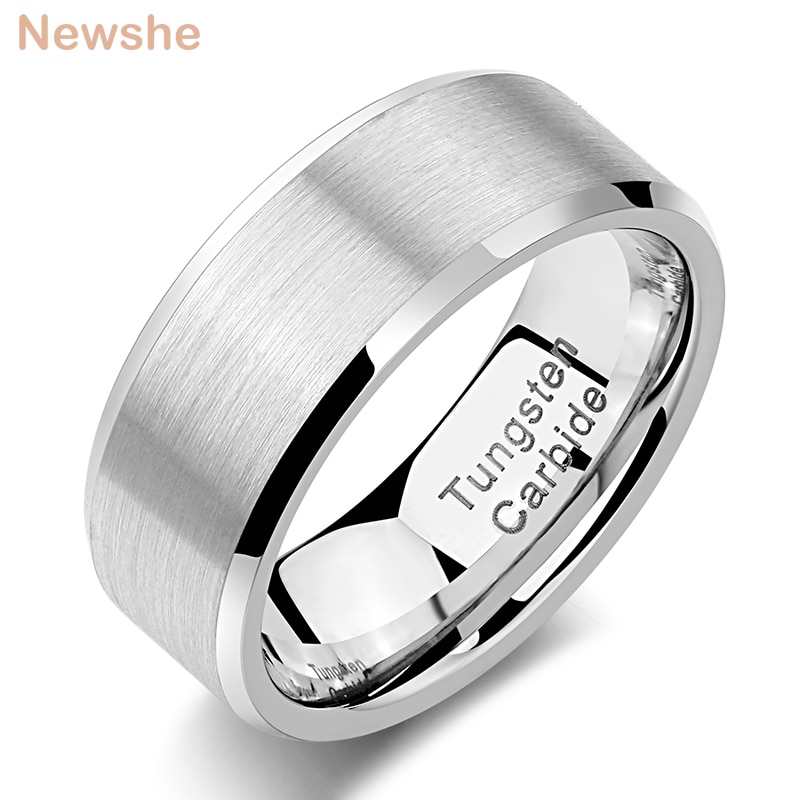 Newshe Tungsten Carbide Wedding Ring 8Mm Charm Ringen Voor Mannen Maat 8-13 TRX078