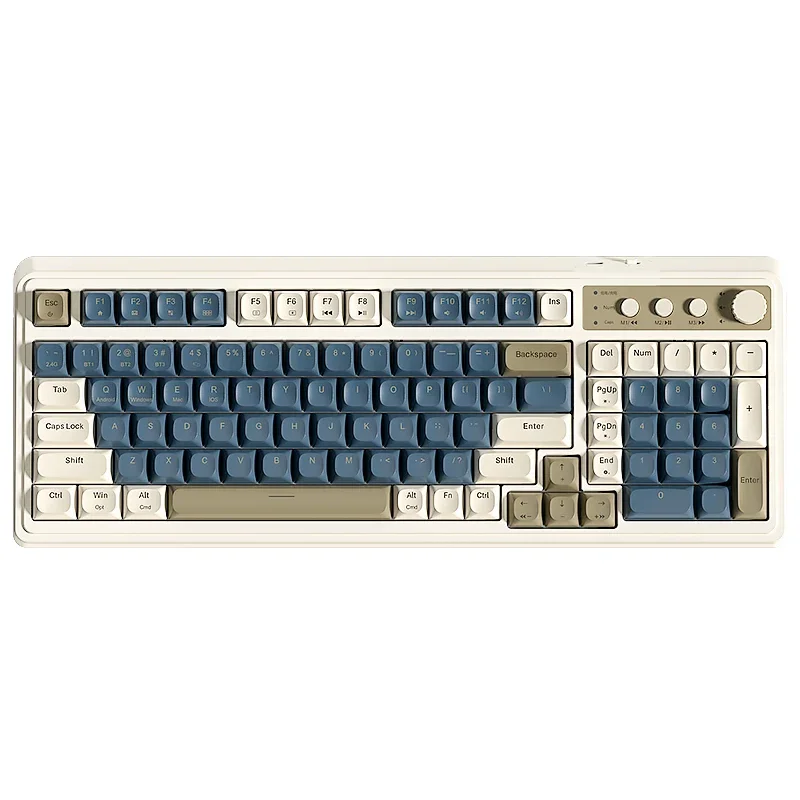AULA S99 2.4G Draadloos/Bluetooth/Bedraad Gaming-toetsenbord met drie modi RGB-ergonomisch toetsenbord Kantoortypen Mute 99-toetsen toetsenbord: Bruin