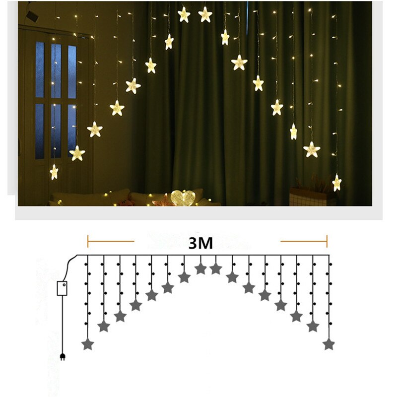 3m 16 led stjerne gardin string lys jule fe lys krans led bryllup hjemme fest bursdag krans dekorasjon eu