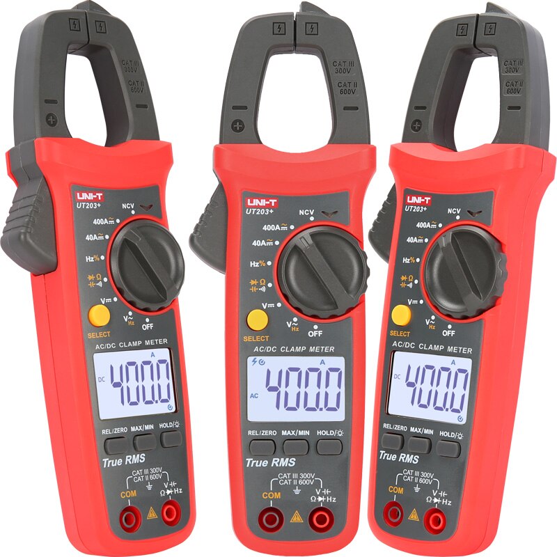 UNI-T UT201 +/UT202 +/UT203 +/UT204 +/UT202 + 400-600A digital clamp meter; gama automático multímetro true RMS de alta precisão