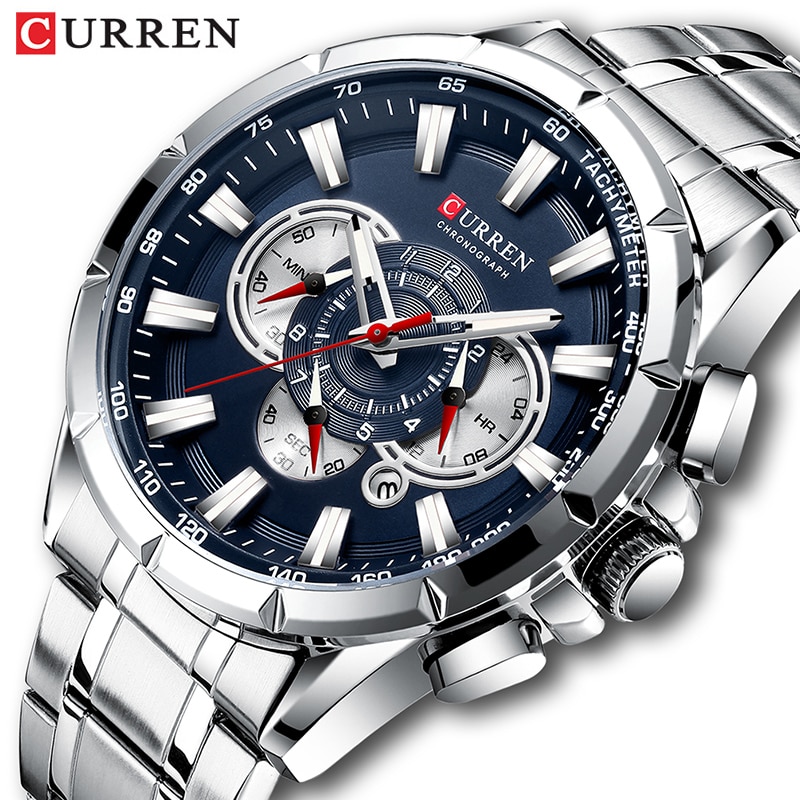 Curren herenhorloges topmerk luxe chronograaf quartz herenhorloge waterdicht sportpolshorloge heren roestvrijstalen mannelijke klok