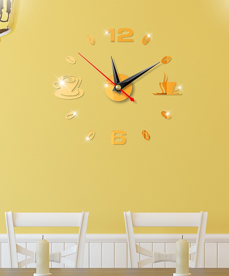 Reloj de pared grande de cuarzo 3D DIY, relojes decorativos grandes de cocina, pegatinas de espejo acrílico, reloj de pared de gran tamaño, letra para el hogar, decoración del hogar: 3