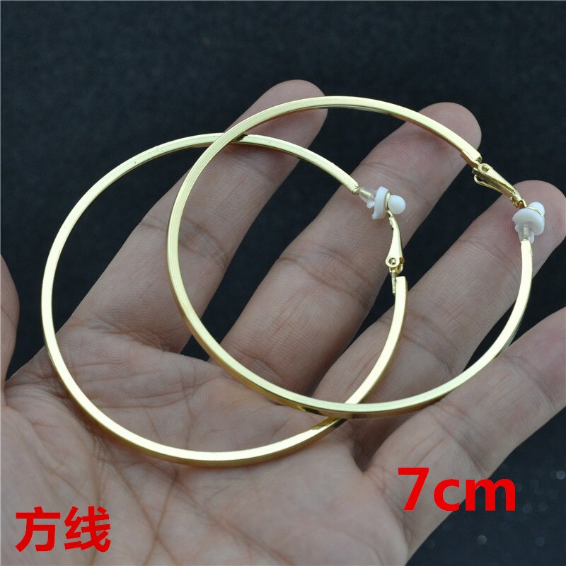 Große kleine Gold kreis Quadrat linie Runde Clip auf sterben ohr Ohrringe Band für frauen mit kissen Pad Nicht durchbohrt Ohrringe: Gold Clip 7cm