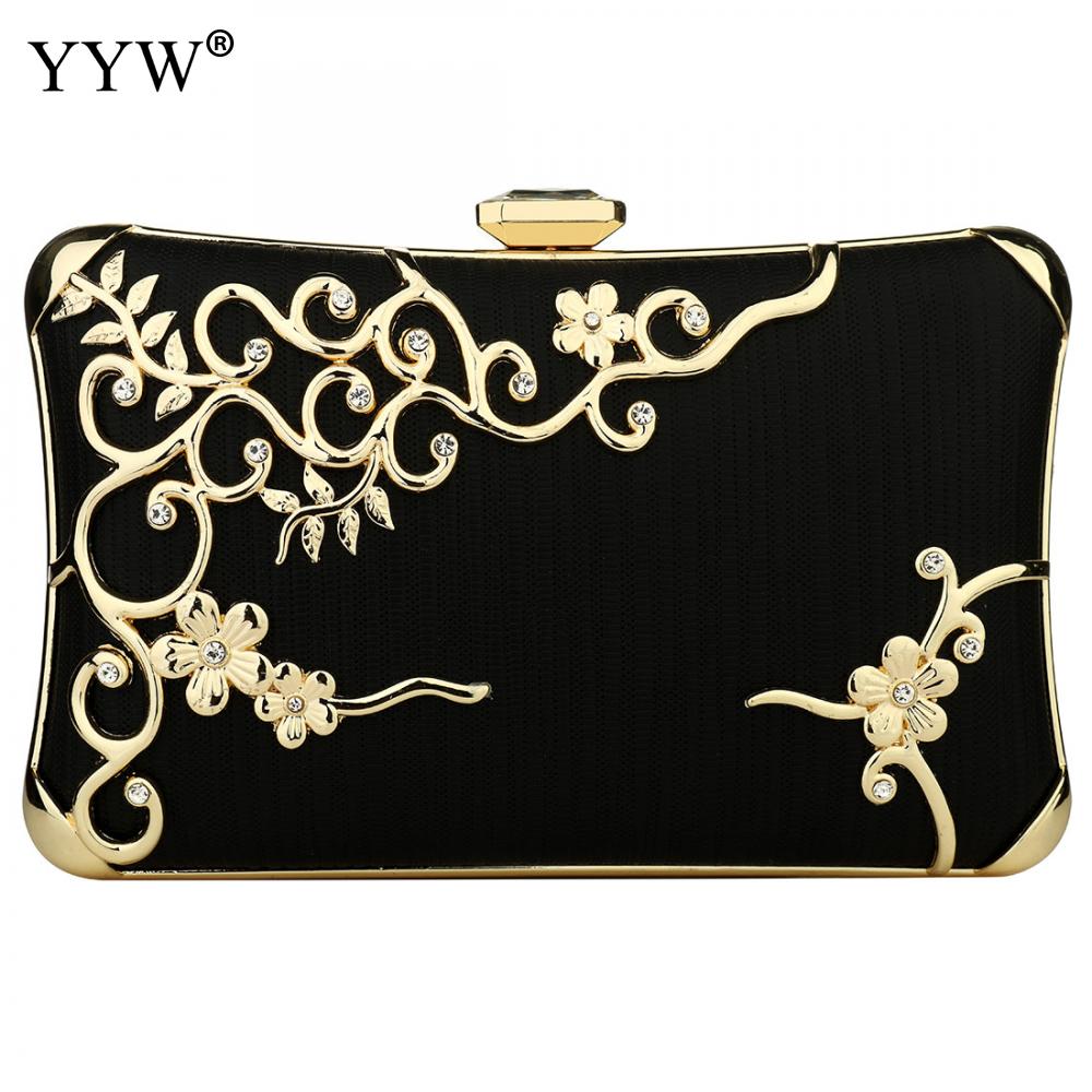 YYW Clutch Evening Bags For Women Crystal Rhinestone Clutches Purse Famale Handbag Flower Crossbody Bag: black