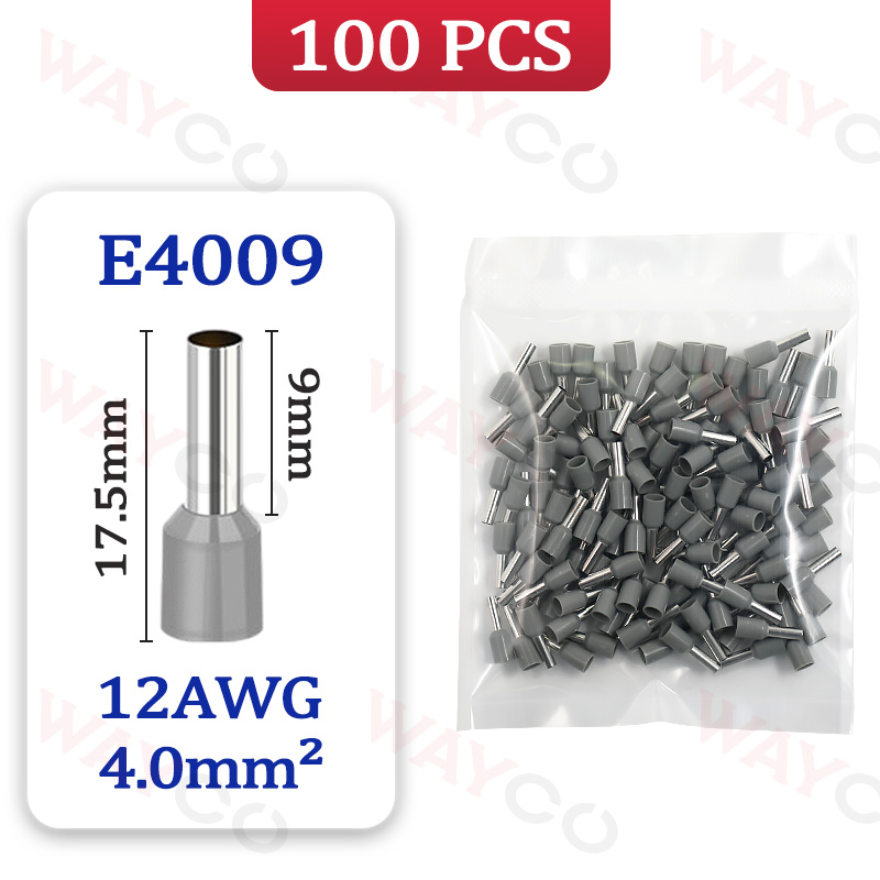100 Stks/pak E0508 E7508 E1008 E1508 E2508 Buisvormige Crimp Terminals Adereindhulzen Koudgeperste Geïsoleerde Elektrische Draad Connectoren: E4009 - 100PCS
