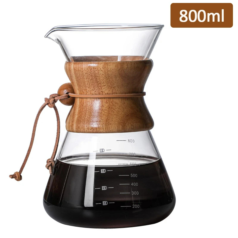 Pour Over Coffee Maker Set - Glass Pot With Stainless Steel Filter Manual Drip Borosilicate Glass Coffee Maker