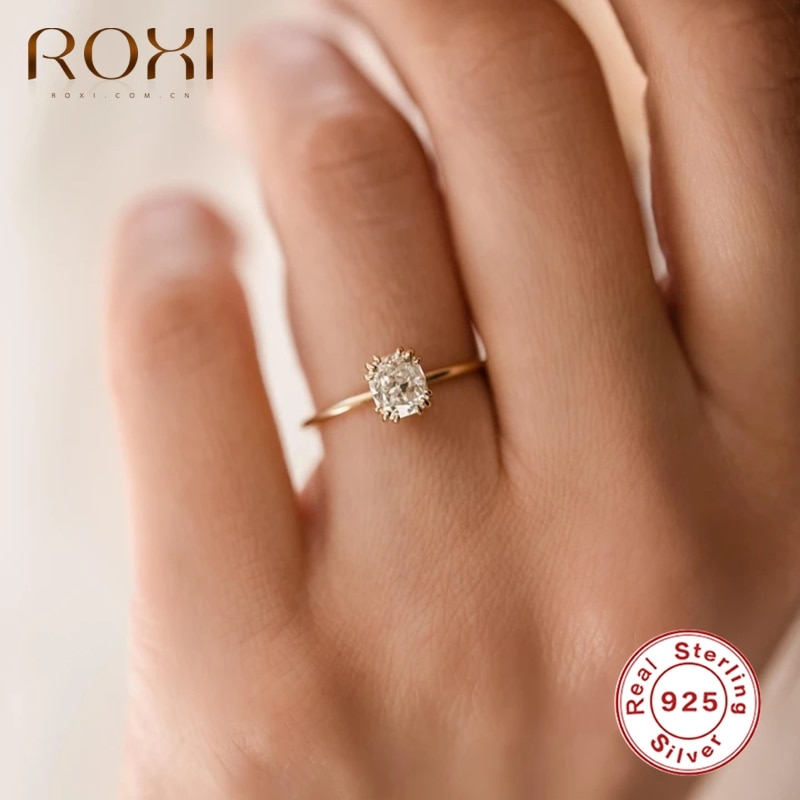 ROXI Elegante Geometrie Edelsteine Engagement Ringe für Frauen Hochzeit Ring 925 Sterling Silber Finger Ringe Bague Femme Schmuck