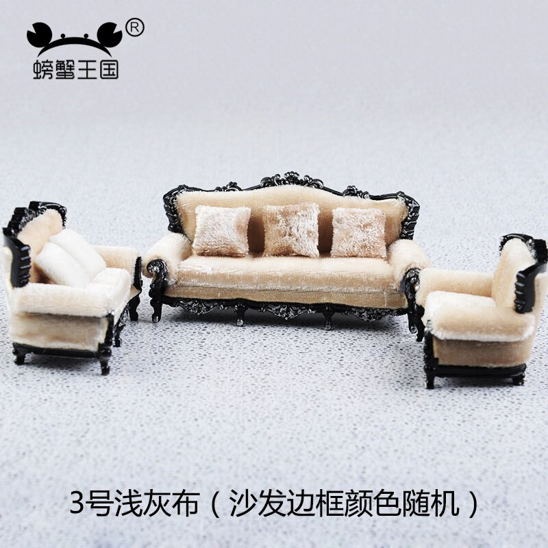Simulación de sofá de estilo europeo, juego de almohada, muebles, mesa de arena, escena, decoración, modelo, accesorio de construcción, 1:25: 3