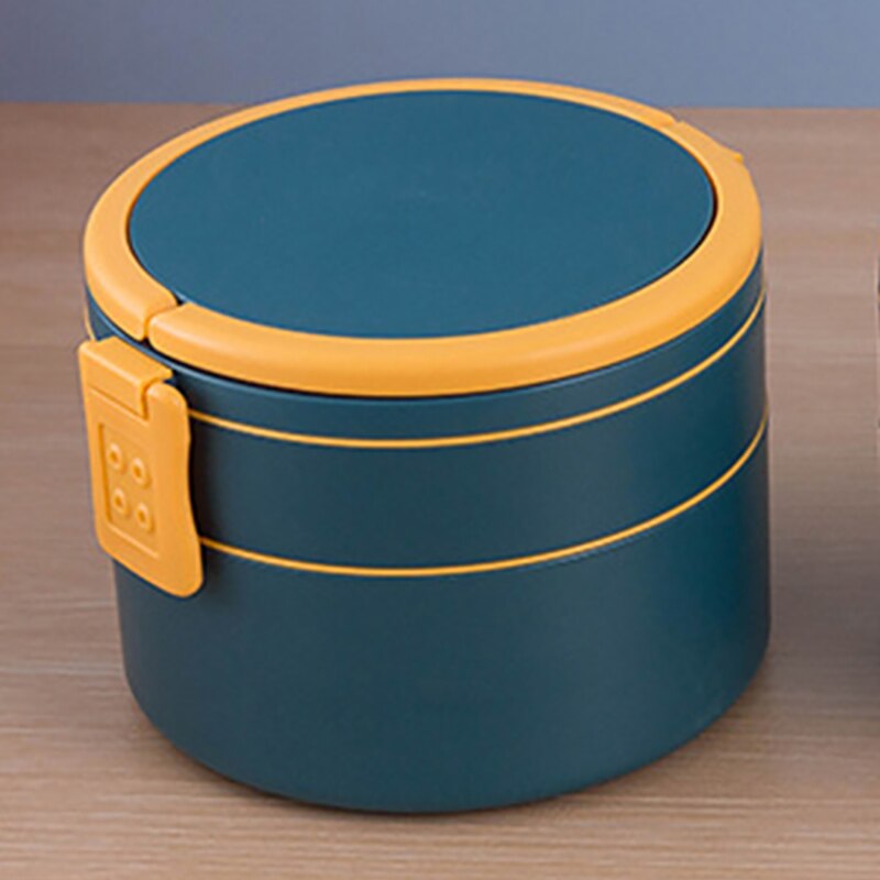 1pcs Stackable Bento Lunch Box with Handle 2-Tier Lunch Container Microwave Safe Heat with a Spoon 3 Colors Square and Circle: Dark Blue B