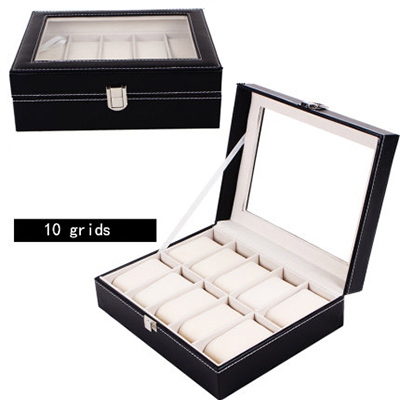 2/3/6/10/12 Grids Watch Jewelry Box Man Organizer For Watches Leather Watch Box Case Jewelry Display Case Packaging: 10 grids