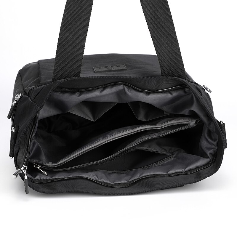 Nylon Shoulder Bags For Women Solid Color Casual Tote Large Capacity Black Crossbody Bag Soft Zipper Travel Handbag