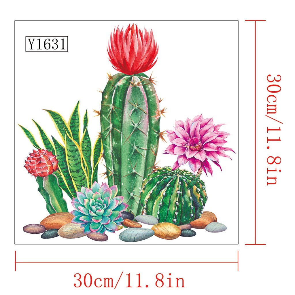 Grøn plante kaktus blomst wallsticker mobil væg påsat dekorativ vægvinduesdekoration