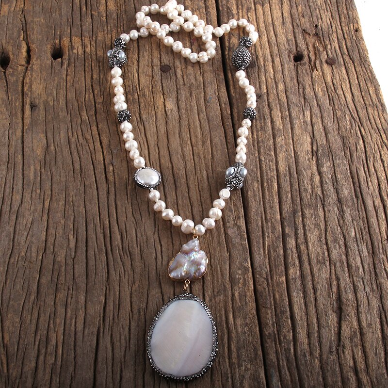 Rh Boho Sieraden Parel Kralen Geknoopt Handmake Verharde Zoetwater Hanger Kettingen Vrouwen Bohemen Ketting