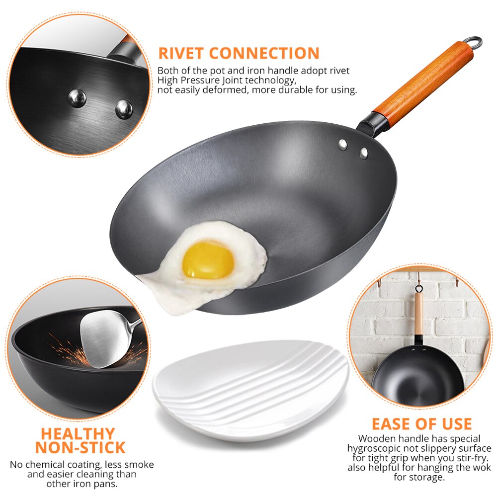 Traditionellen Handgemachten Eisen wok, Chinesische Eisen wok, Nicht-Stock, nicht-beschichtung Induktion und Gas Herde Kochgeschirr