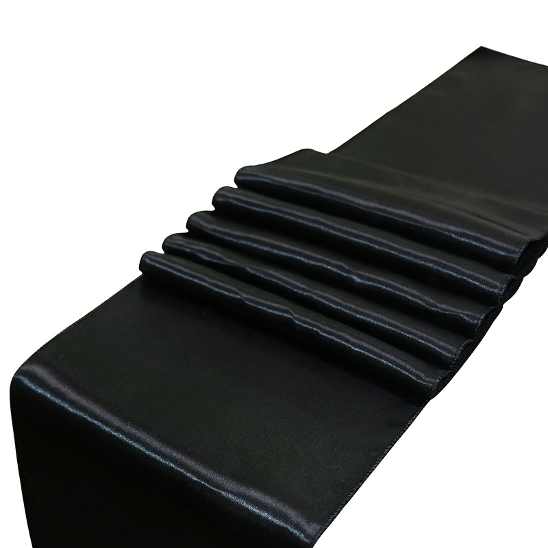 30 cm x 275 cm Banchetto di nozze corridore da tavolo in raso Tovaglia da pranzo Festa di nozze Decorazioni da tavola di lusso in tinta unita romantiche: nero