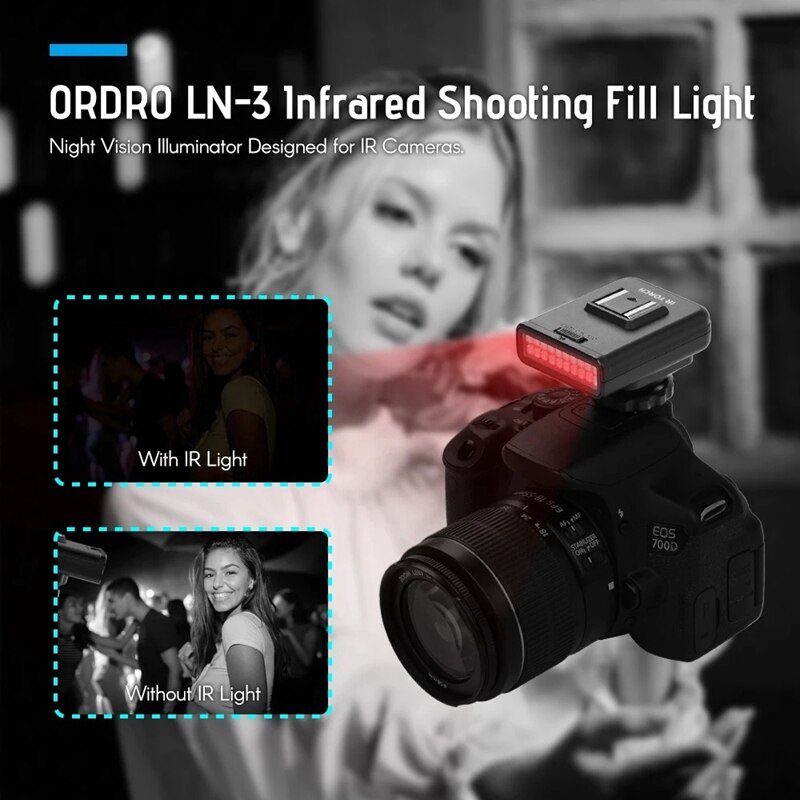 Camera Lighting Ordro LN-3 Infrared Night Vision Light Photography Lamp for Vlog Camera DSLR