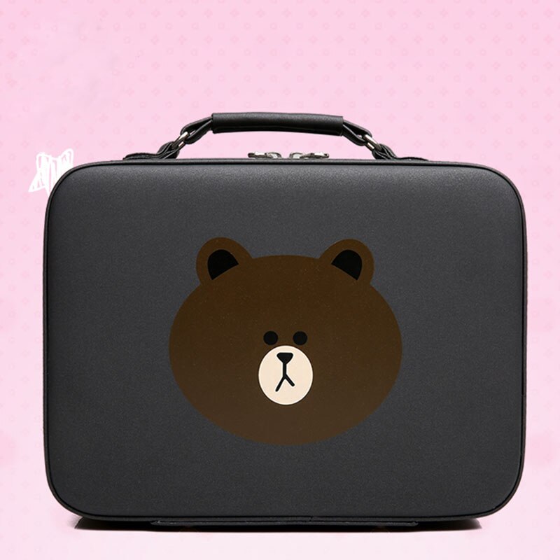 19 Korean version of the bear cosmetic bag portable large-capacity storage bag simple compact cute portable cosmetic case: Black / 25cm12cm20cm