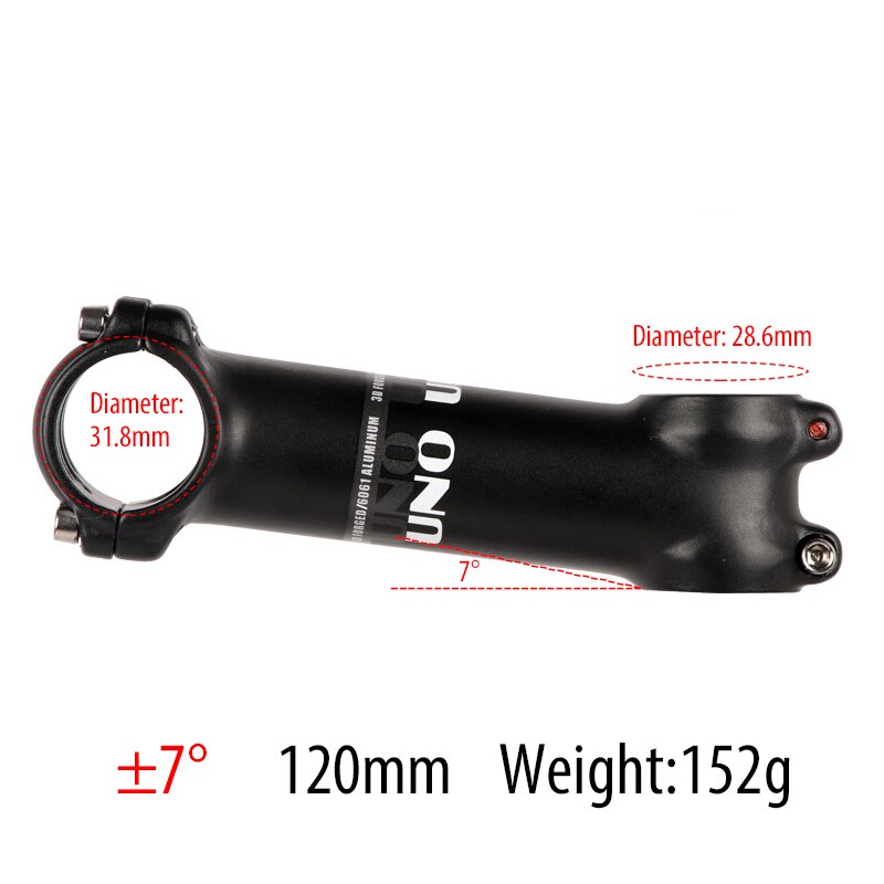 UNO Bike attacco manubrio bicicletta 1-1/2 "1/4mm Riser manubrio per BMX MTB Road Bike 7/ 17/ 35 gradi da 60mm a 31.8mm lega di alluminio: 7 Degree 120mm