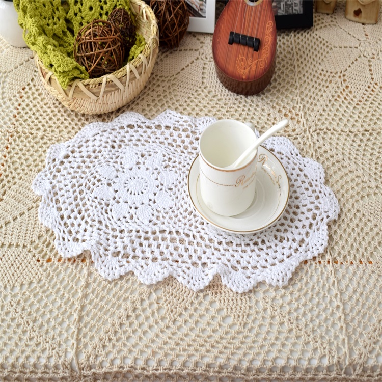 Moderne blonder oval bomuld hæklet dækkeserviet kop krus te kaffe coaster køkken spisebord dækkeserviet dækkeserviet bryllup drink glas pude