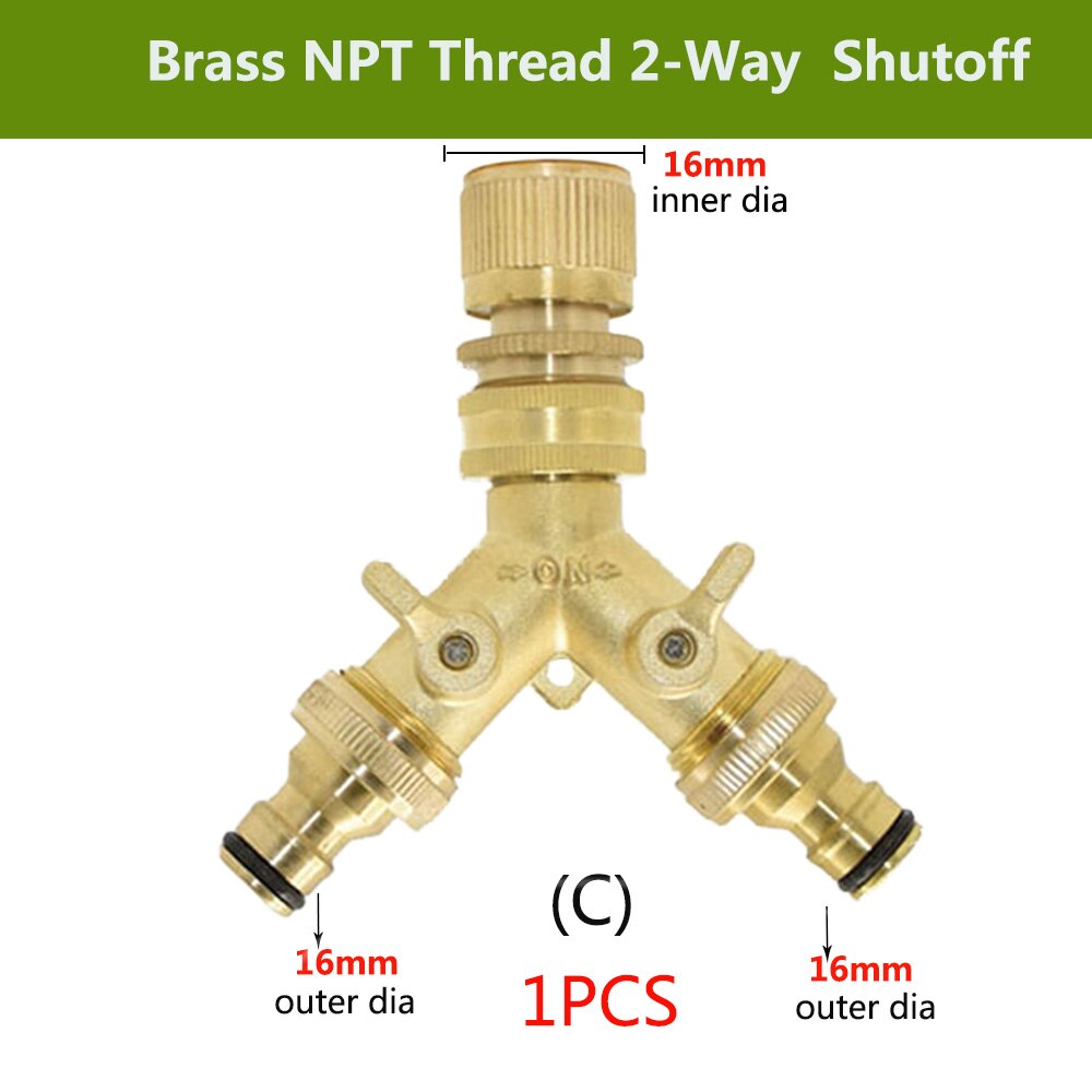 3/4 ''16Mm Zware Messing Y Splitter Bsp/Npt Dual Outlet Tap Connector 2 Way Adapter 2 kleppen Tuin Irrigatie Gewrichten: C