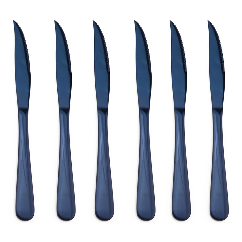 Moderne königlich 6 stücke glänzend Steak Messer Schwarz Regenbogen Blau Platten Edelstahl Besteck Geschirr einstellen Gezackten Abendessen Messer einstellen: Blau 6Stck