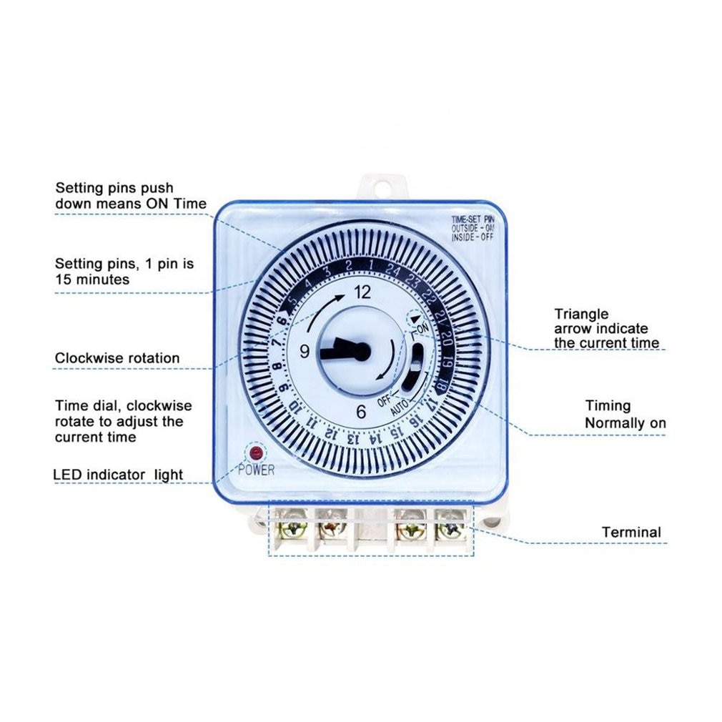 Mechanical Timer 230V 50Hz Time Counter Reminder 15min 24h Kitchen Countdown Energy Saving Controller Industrial Timing Switch