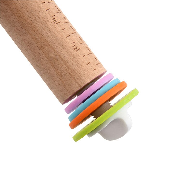 Rolling Pin Solid Beech Wood Adjustable Roller Pin with 4 Removable Thickness Rings for Baking Pizza Pie Pastries Cookies