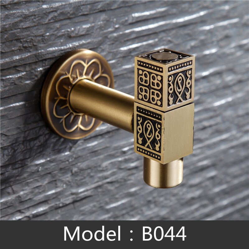 Carved Wall Mount Decorative Outdoor Garden Faucet Bibcock Brass Retro Tap Bathroom Washing Machine Mop Tap Antique WC Faucet: B044