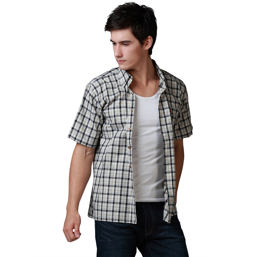 Shirt Men Shirt Brand Casual Shirt Plus Chest Basic Short Sleeve Cotton Plaid Shirt Best Size S M L4Colors