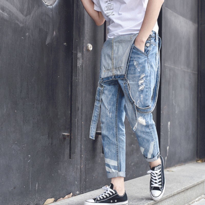 Harajuku big boy slim fit hole overalls one piece herre ripped cargo jeans retro vaskede denim jumpsuits lommer hombre bukser