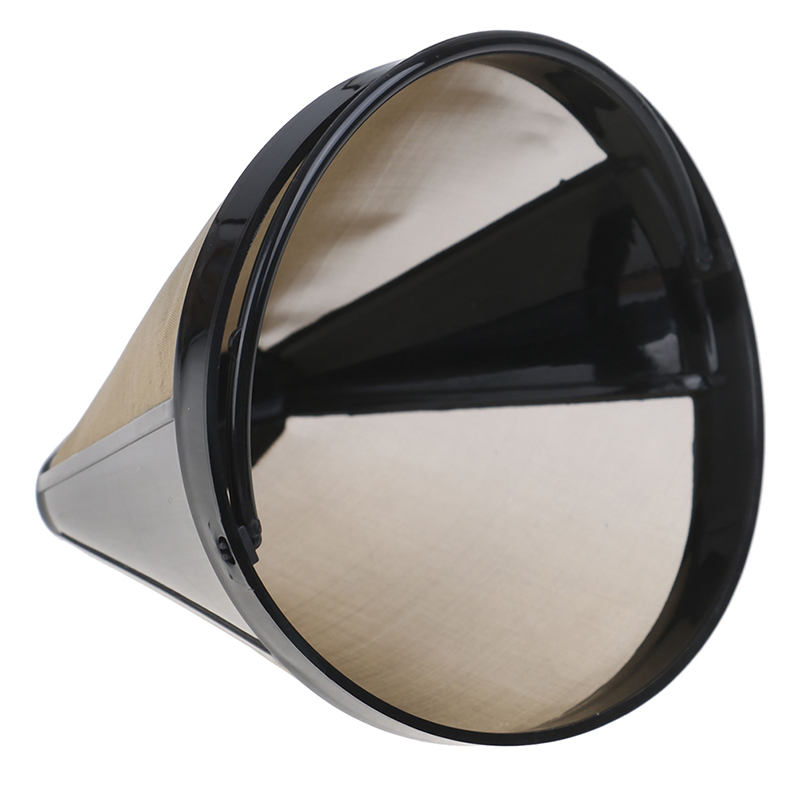 1pc Washable Handle Coffee Filter Stainless Steel Reusable Coffee Filter Cone-Style Refillable Gold Mesh Cafe Maker Machine Tool