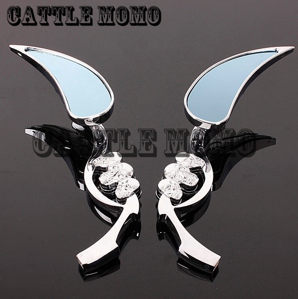 Chrome Motorcycle Rearview Side Mirrors 10mm Teardrop Skull Mirrors For Harley Softail Dyna Chopper Bobber Road Glide King