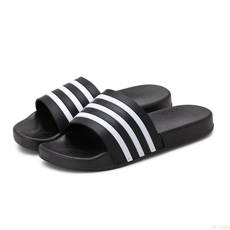 Chanclas de goma EVA para hombre y mujer, zapatos informales de rayas blancas y negras suaves, para verano