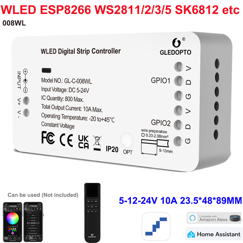 1-10WLED GLEDOPTO RGB Strip Lights with Mic LED Controller ESP32 Music Dynamic Modes for WS2811 WS2812B SK6812 WS2813 WS2815 DIY