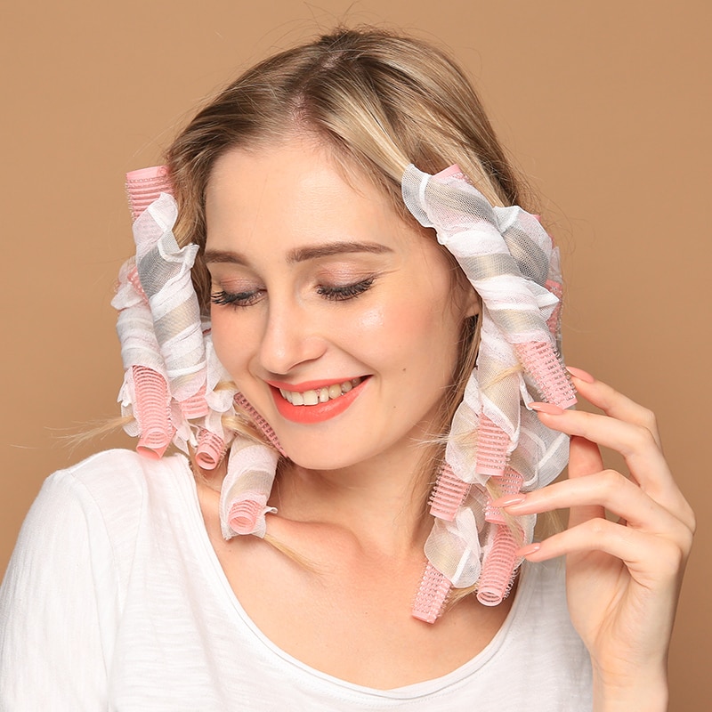 10 pièces/ensemble bigoudis en forme de cône léger et doux avec crochet et boucle bigoudis avec ensemble de filet de gaze bonne adhérence Style rouleau U1106