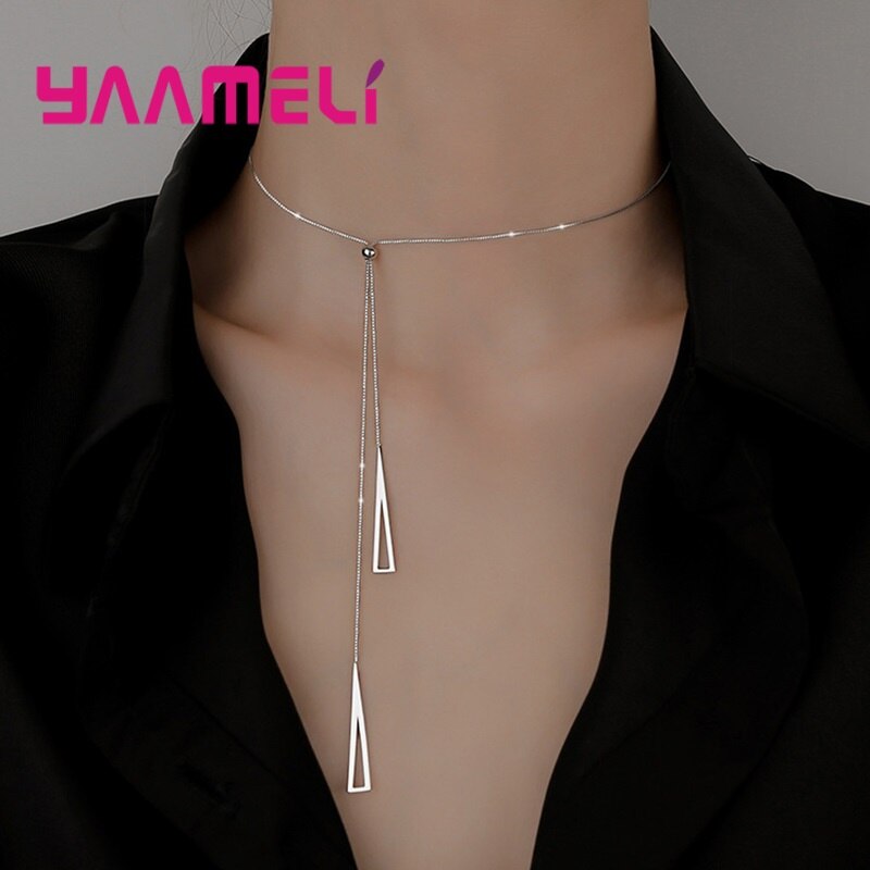 Collar sencillo y auténtico de Plata de Ley 925 para mujer, Gargantilla geométrica a la para de compromiso y boda