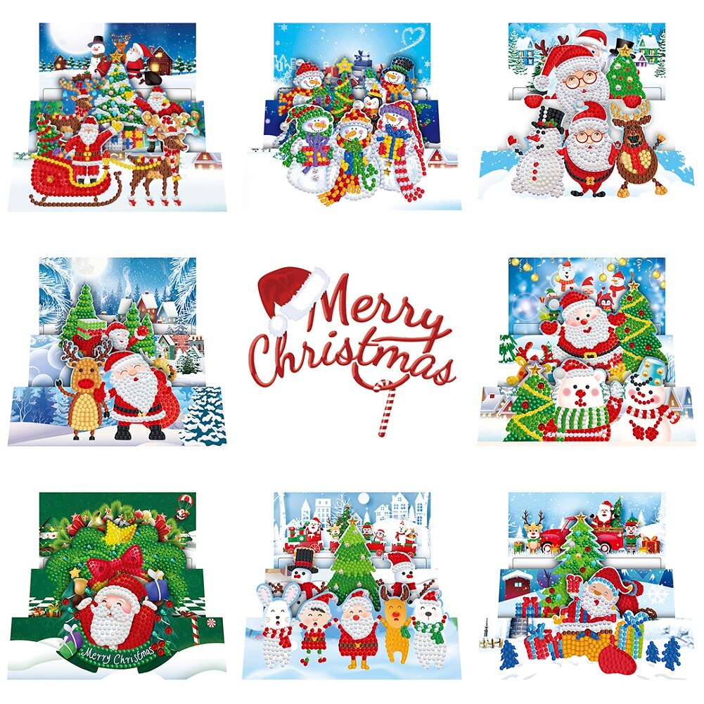 8Pcs DIY Xmas Diamond Painting Greeting Card Kits Santa Claus Special-shaped Diamond Drawing Cross Stitch Postcards