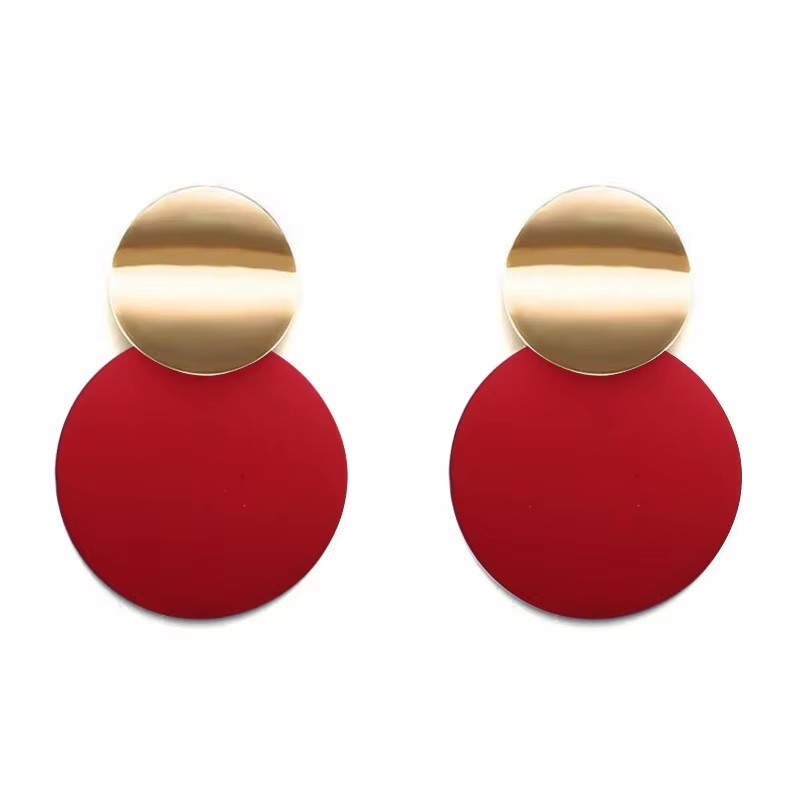 Korean Geometric Statement Hanging Earrings for Women Gold Round Circle Earring Punk Metal Earring Ear Jewelry