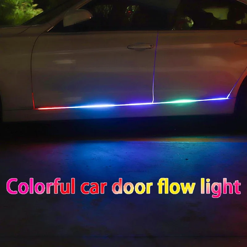 Luz ambiental que fluye Luz de la falda lateral del coche, tira de luz de desplazamiento, luz que fluye colorida con accesorios de luz de decoración de puerta