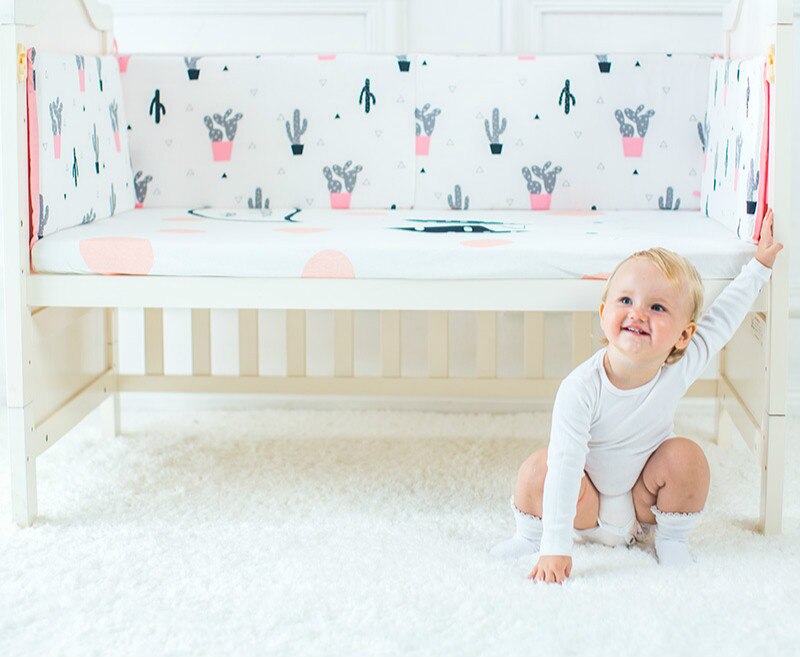 Baby Bed Bumper L-Vormige Katoen Gewatteerde Baby Wieg Zuigeling Bebe Nest Protector Cot Bumper Kamer Decoratie Enkel Stuk 120*30 Cm: Cactus(M)