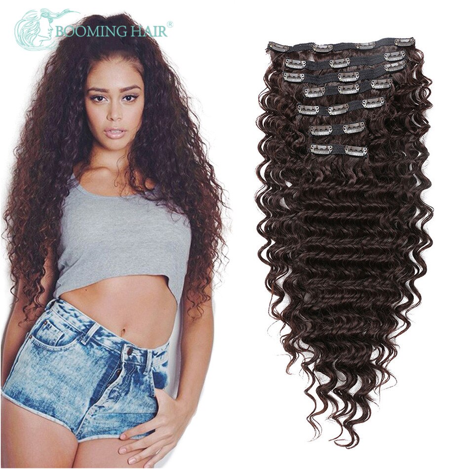 Deep Wave Synthetic Clip In Hair Extensions Double Weft 7 Pieces/Lot Full Head Brown Blonde For Women By BOOMING HAIR: #4