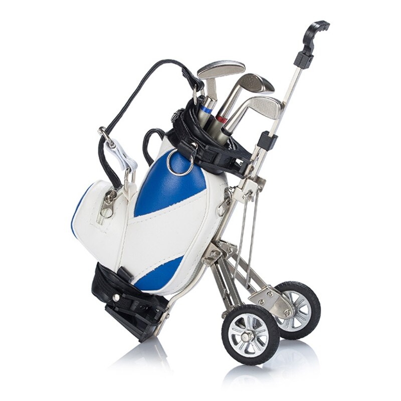 Golf Pens with Golf Bag Holder Novelty Office Desk Golf Bag Pencil Holder 28GE: Blue and white