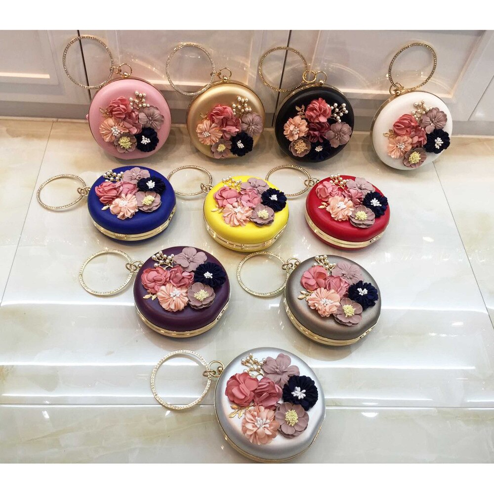 Bolso de mano Circular de pu con flores para mujer, cartera de mano de noche con Floral para , boda, x55