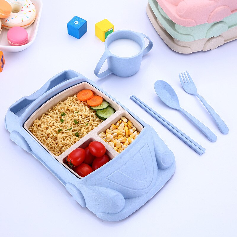 Children's Cartoon Car Baby Tableware Bamboo Fiber Children Feeding Shatter-resistant Grid Plate Set Wy1116