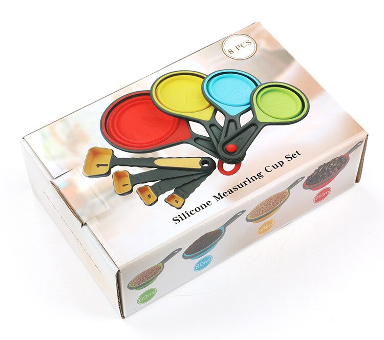 Silicone Measuring Spoons 4/8 Pcs Measuring Cup Sets Kitchen Cooking Tools Baking Accessories Kits: 8pcs random(with box